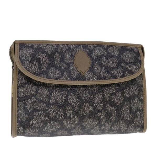 SAINT LAURENT Clutch Bag PVC Leather Beige Authentic - Picture 1 of 14